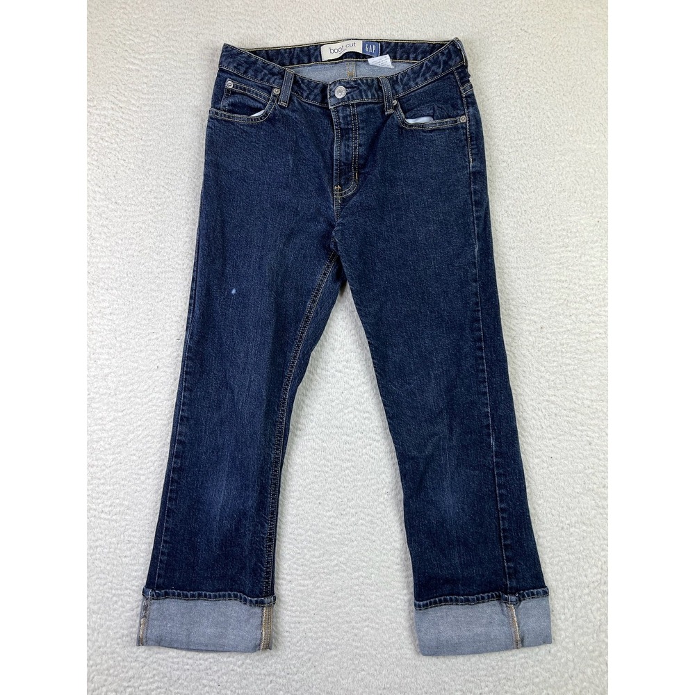 GAP Jeans Womens 6 Long Blue Boot Cut Stretch Denim Sewn Cuffed Legs Casual